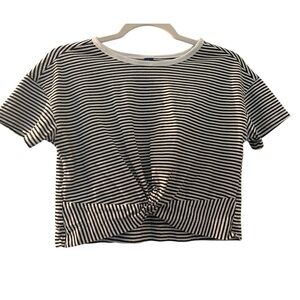 OLD NAVY 100% cotton crop top, size Large, black and white stripes, sewn in tie